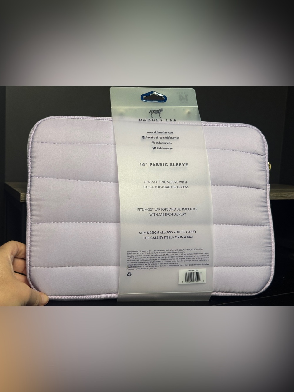 Dabney Lee Quilted 14" Sleeve in Light Lavender